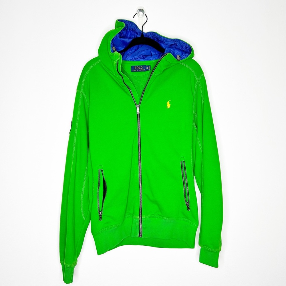 Polo Ralph Lauren Crest Patch Full Zip Puffer Green Hoodie Jacket Size Medium